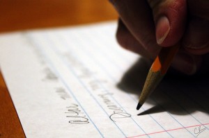 Hand writing with pencil